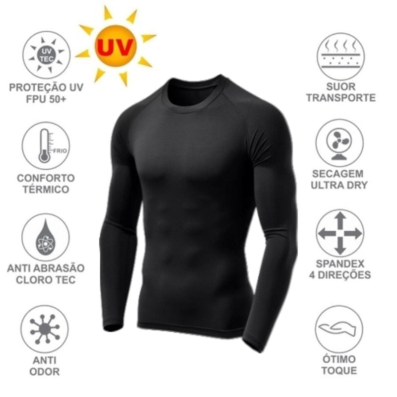 Camiseta Proteção Solar Térmica Compressão Segunda Pele Tecido Gelado UV 50+ Várias Cores Unissex Masculino Fem